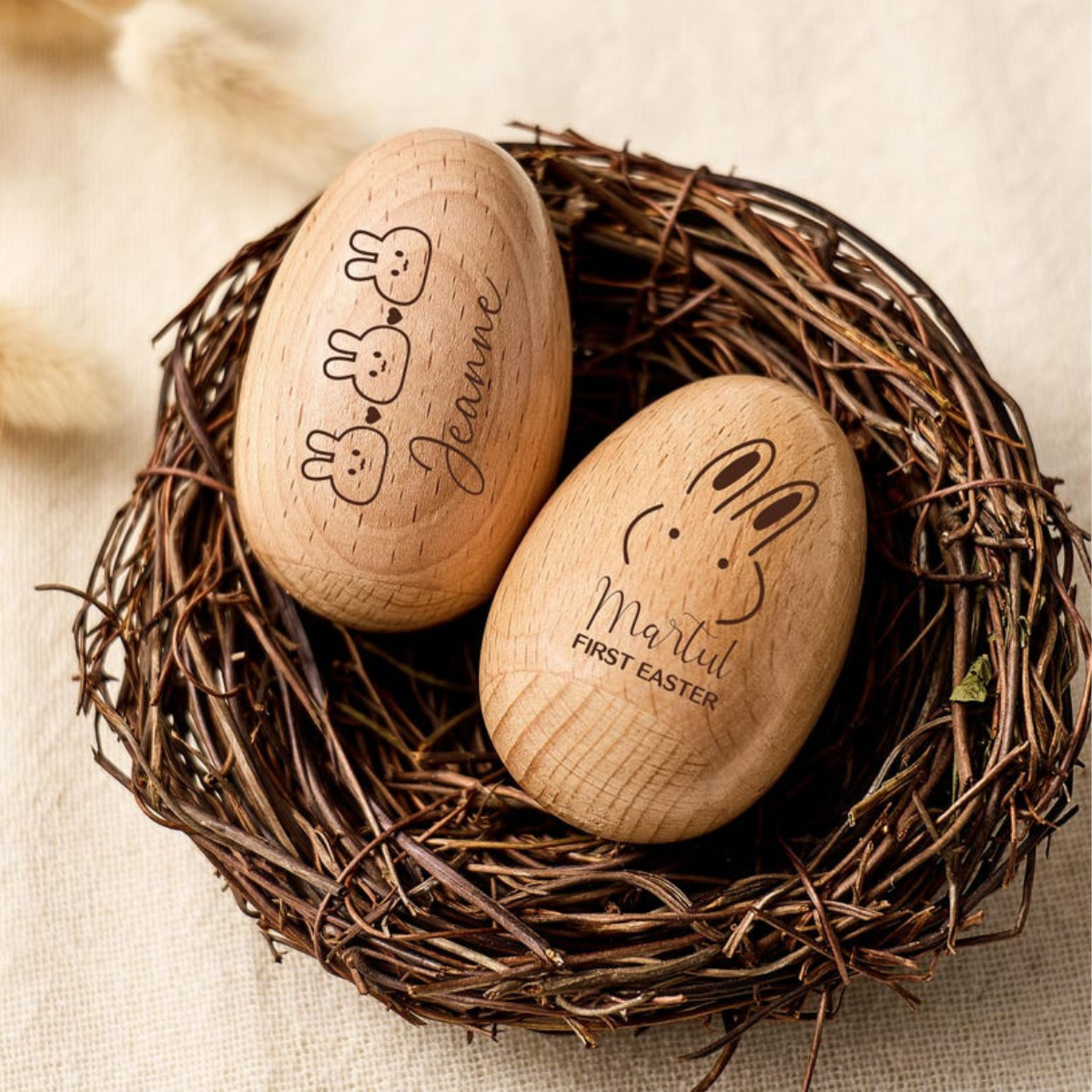 Personalized Easter Wooden Egg Shakers for Toddlers, Engraved Musical Wooden Egg, Easter Gift for Boy Girl, Kids Hand Instrument, Baby Rattle