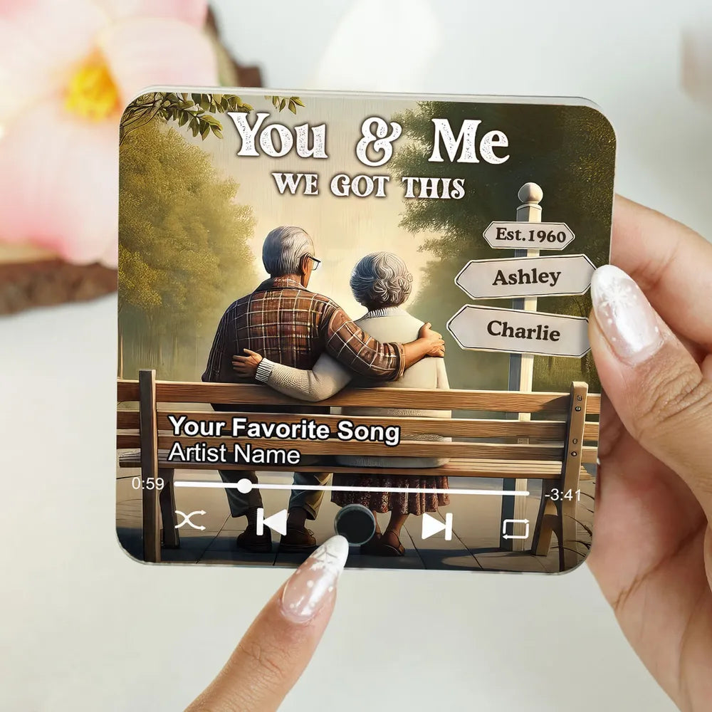 Old Couple Sitting On The Bench Personalized Music Fridge Magnet, Heartfelt Gift For Couple, Valentine's Day Gift