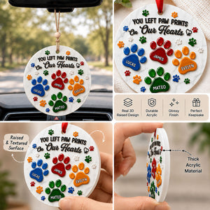 Pawprints On My Heart Family Christmas - Memorial Ornament - Real 3D Raised Ornament