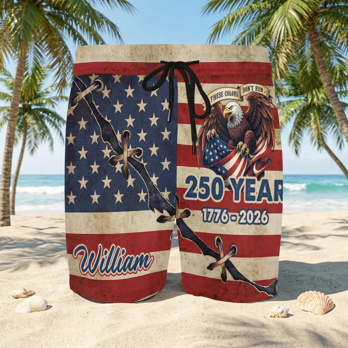 Custom Face 250th Anniversary Swim Trunks Personalized Photo Men Beach Shorts
