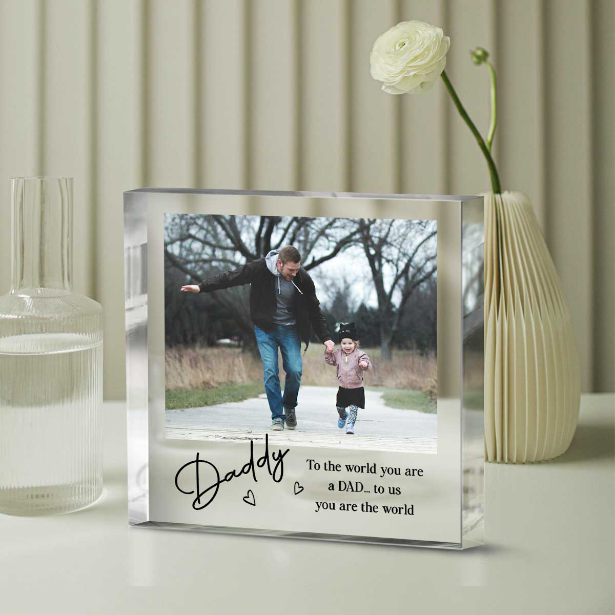 Daddy To Us You Are The World - Personalized Picture Acrylic Block - Fathers Day Gift For Daddy, Dad Plaque From Kids, Custom Photo Keepsake Gift For Dad
