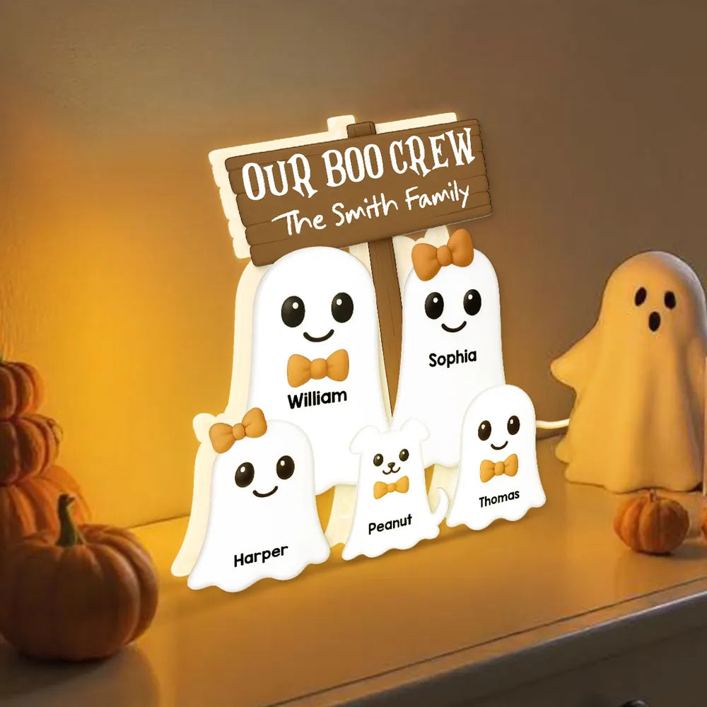 Halloween Boo Family With Kids - Personalized Acrylic Light Box - Gift For Family, Halloween Decoration