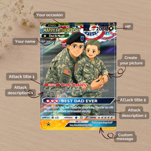 Custom Poke Card for Dad, Card For Soldier Dad, Personalized Father s Day Anime Gift, Holographic Trading Card for Him