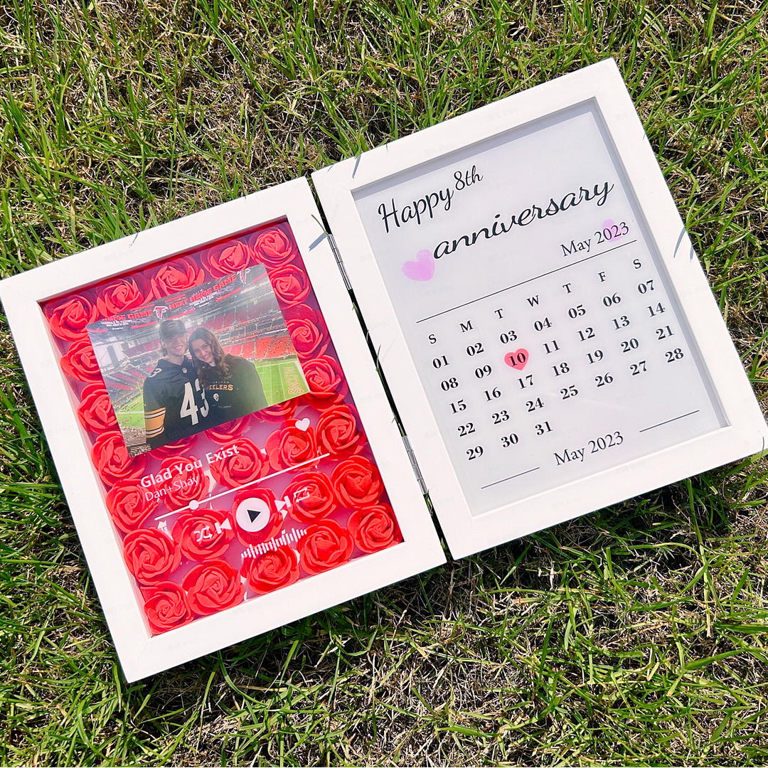 Custom Music Player With Photo & Date - Personalized Flower Hinged Double Frame - Gift For Family, Couple, Mother, Friends