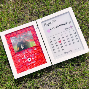 Custom Music Player With Photo & Date - Personalized Flower Hinged Double Frame - Gift For Family, Couple, Mother, Friends