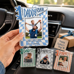 Personalized Best Dad Ever Sun Visor Clip Picture Frame, Custom Photo Car Visor Clip for Dad, Drive Safe Daddy Gifts, First Fathers Day Gift