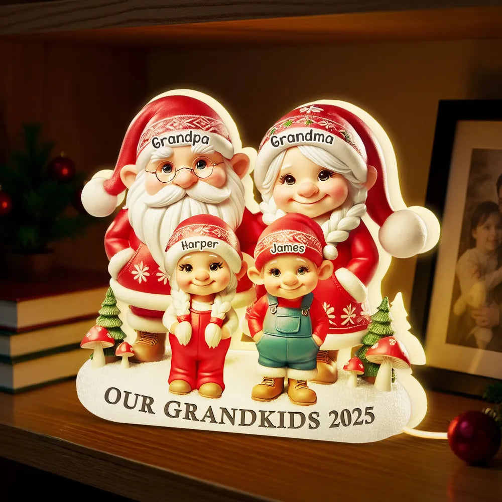 3D Effect Christmas Gnome Family - Personalized Acrylic Light Box - Christmas Gift For Grandparents, Mom & Dad