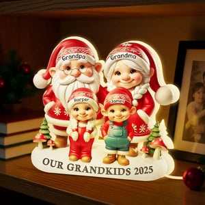 3D Effect Christmas Gnome Family - Personalized Acrylic Light Box - Christmas Gift For Grandparents, Mom & Dad