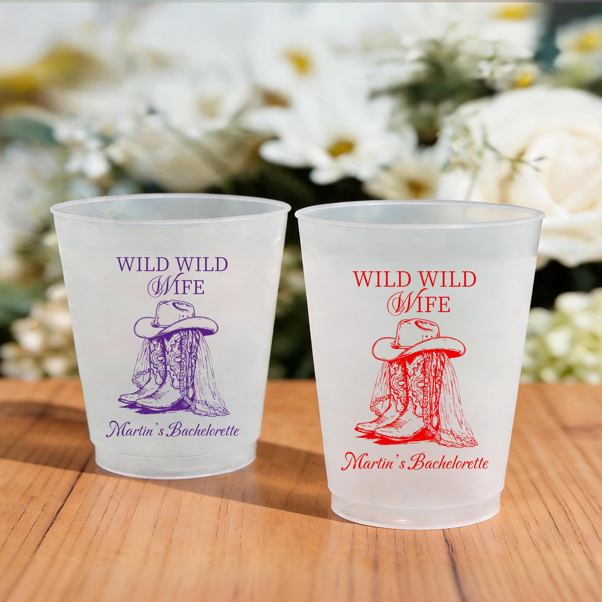Personalized Frosted Plastic Cups, Wild Wild Wife Bachelorette Cups, Cowgirl Western Bride Party Favor, Custom Bach Weekend Cups