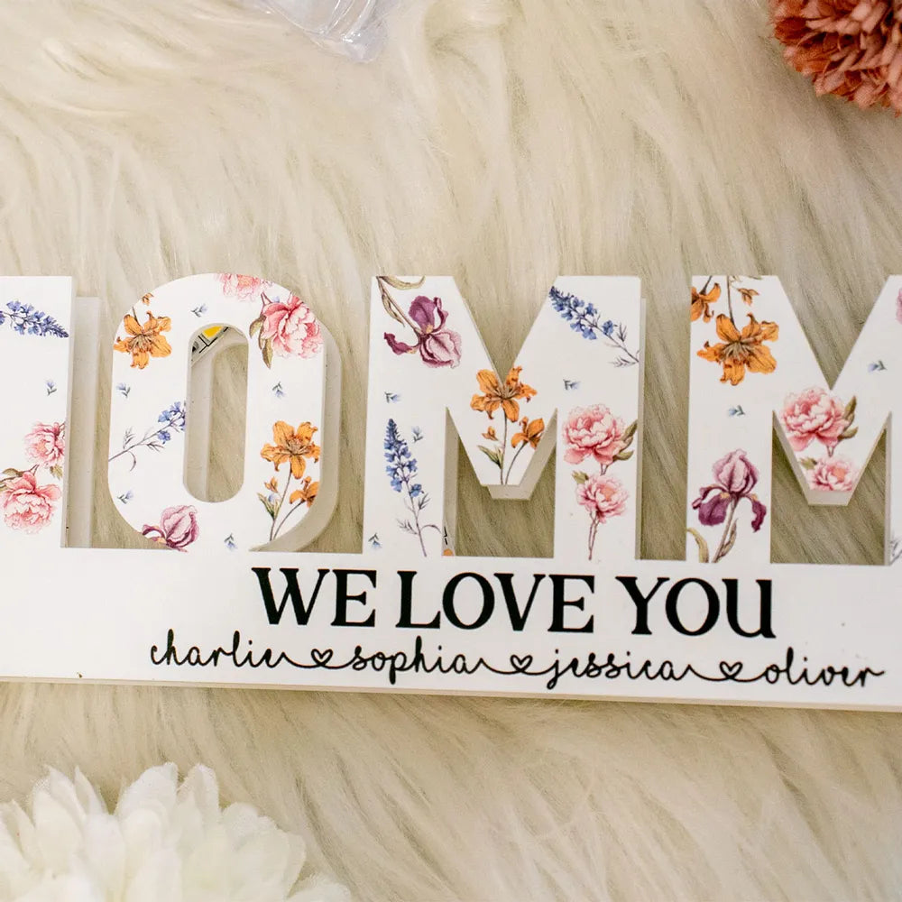 Custom Flower Printed LED Light Box, Birth Month Flower, Gift For Mom, Gift For Grandma