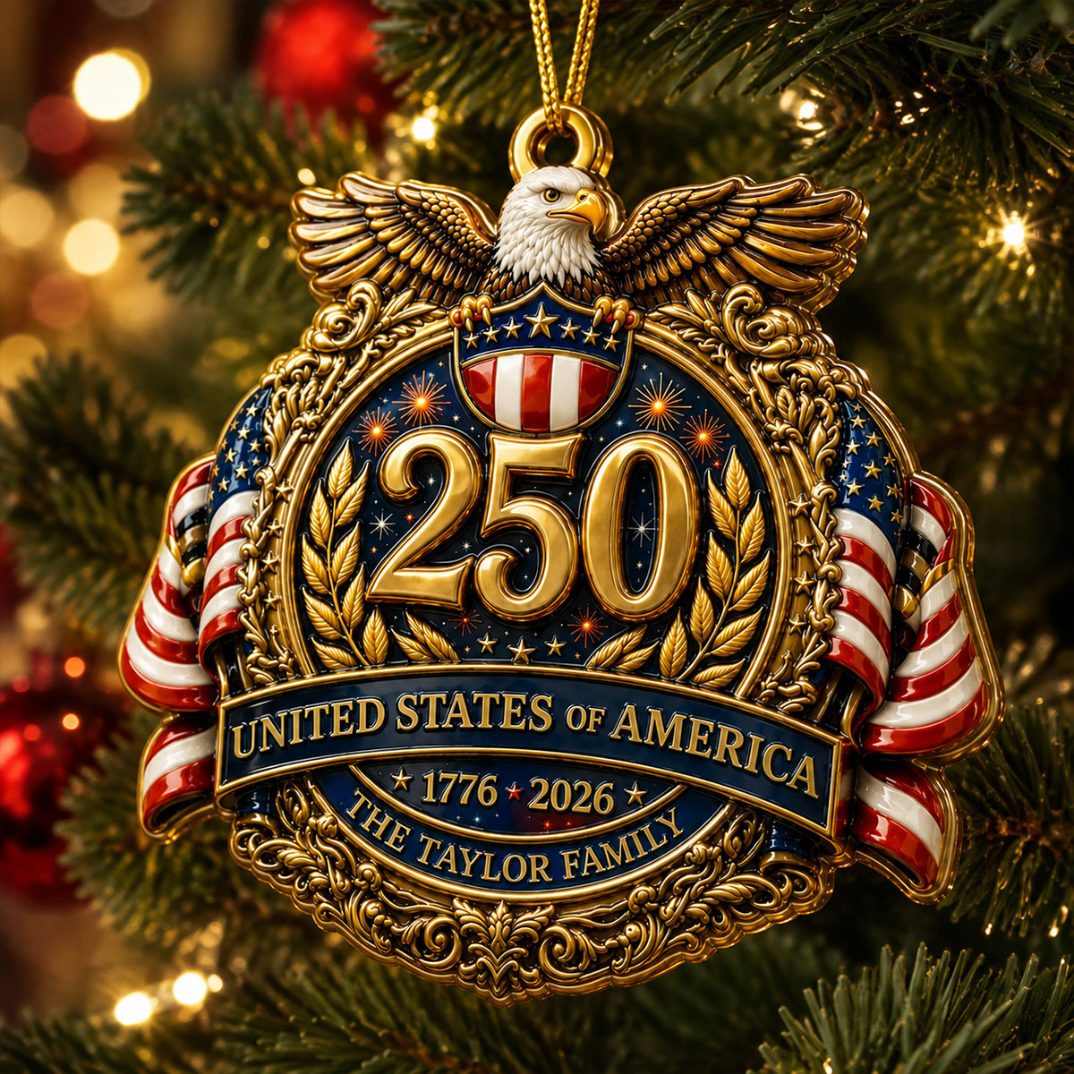 America 250 Decorations Anniversary - Real 3D Raised Ornament