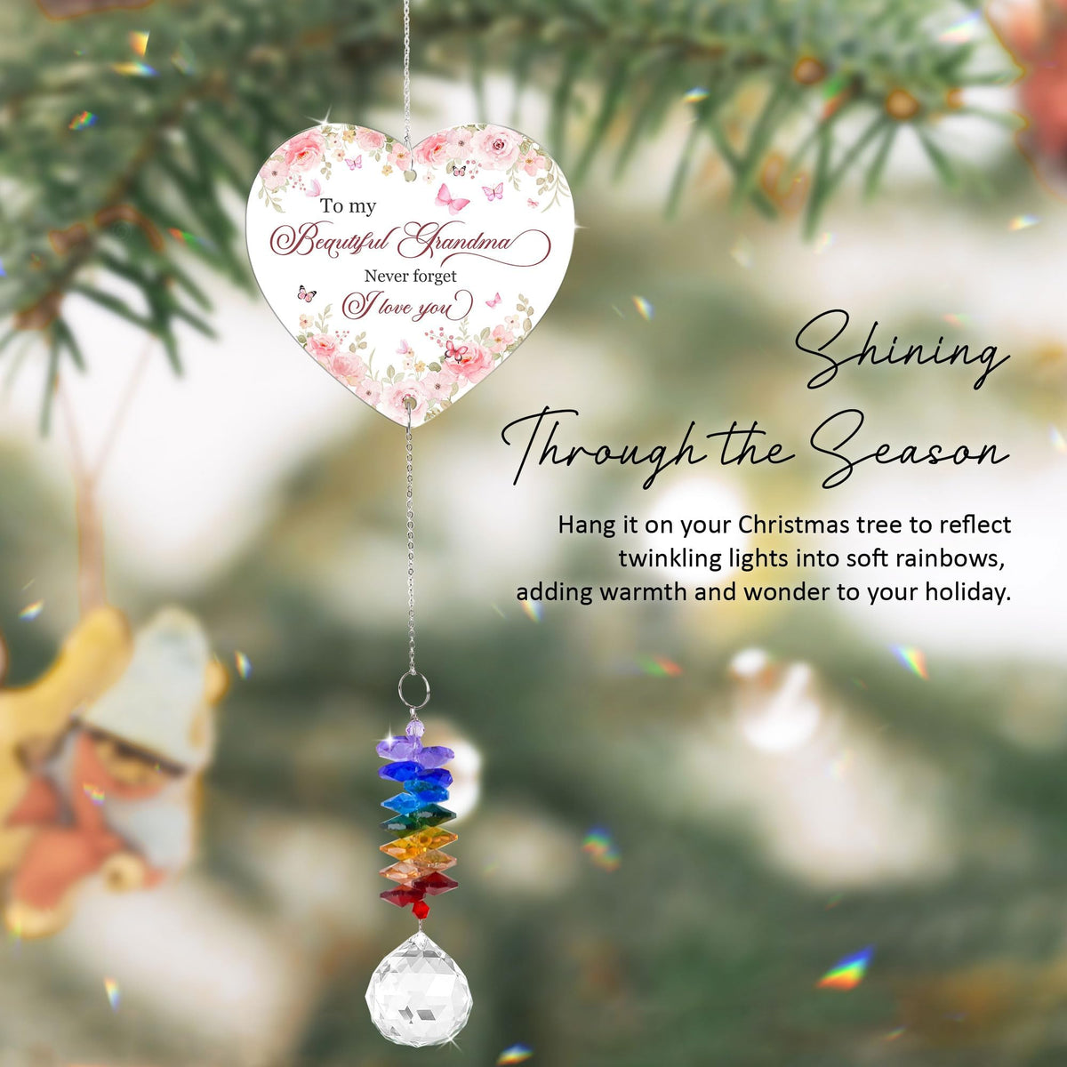 To My Beautiful Grandma Ornament, Crystal Heart Ornament Appreciation Gift, Christmas Hainging Decor