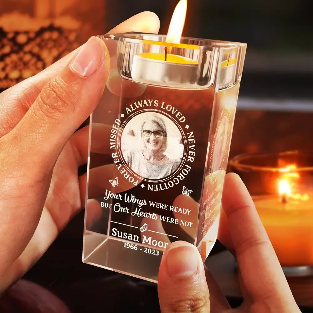 Always Loved Never Forgotten - Personalized Crystal Candle Holder - Memorial Gift For Family