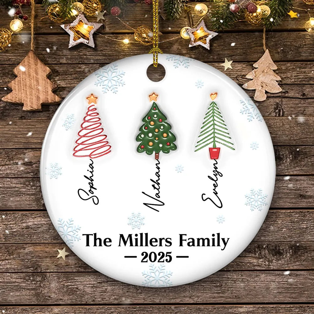 3D Effect Printed Family Christmas Tree Names - Personalized Ornament - Christmas Gift For Family