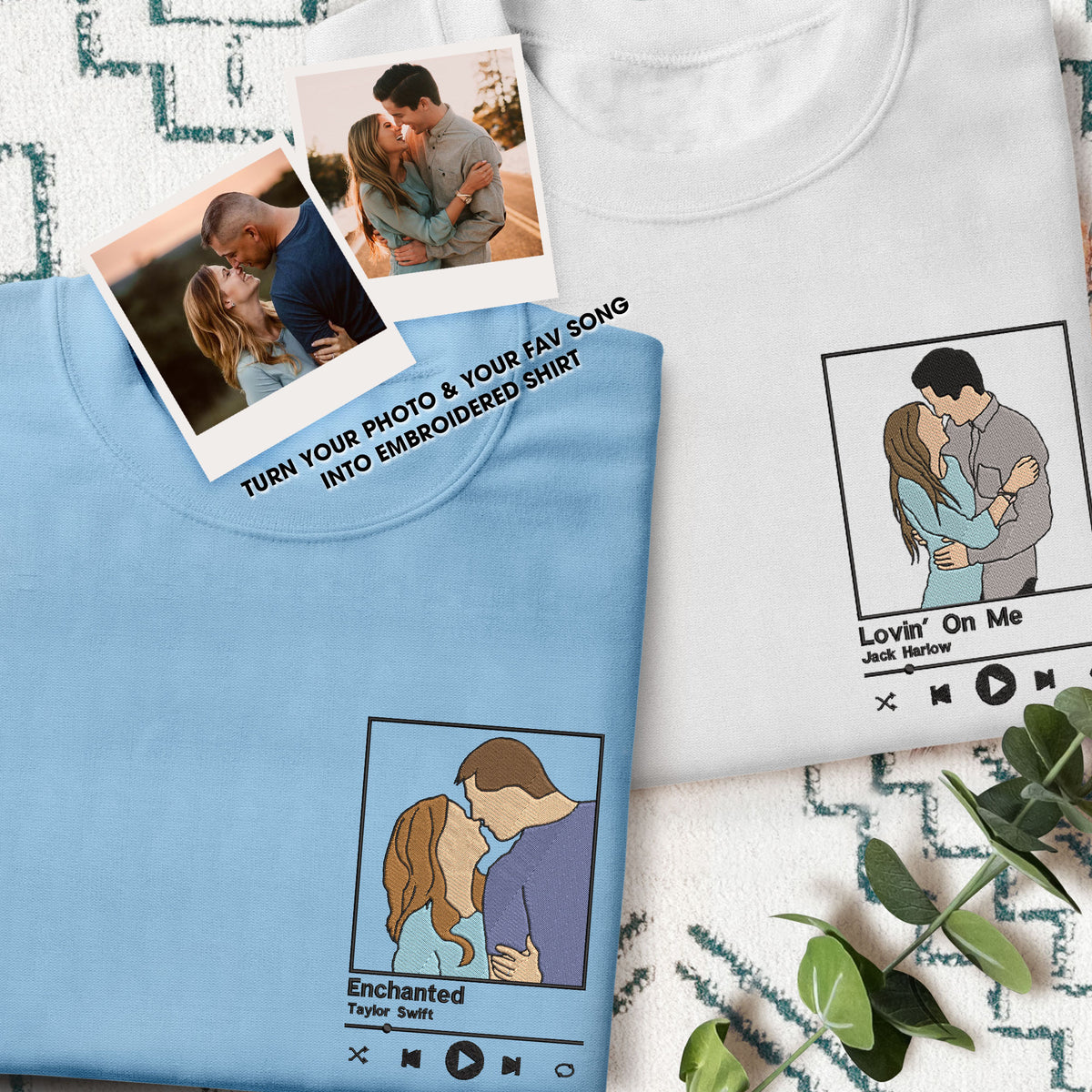 Custom Photo Love Song For Couple Embroidered Apparel