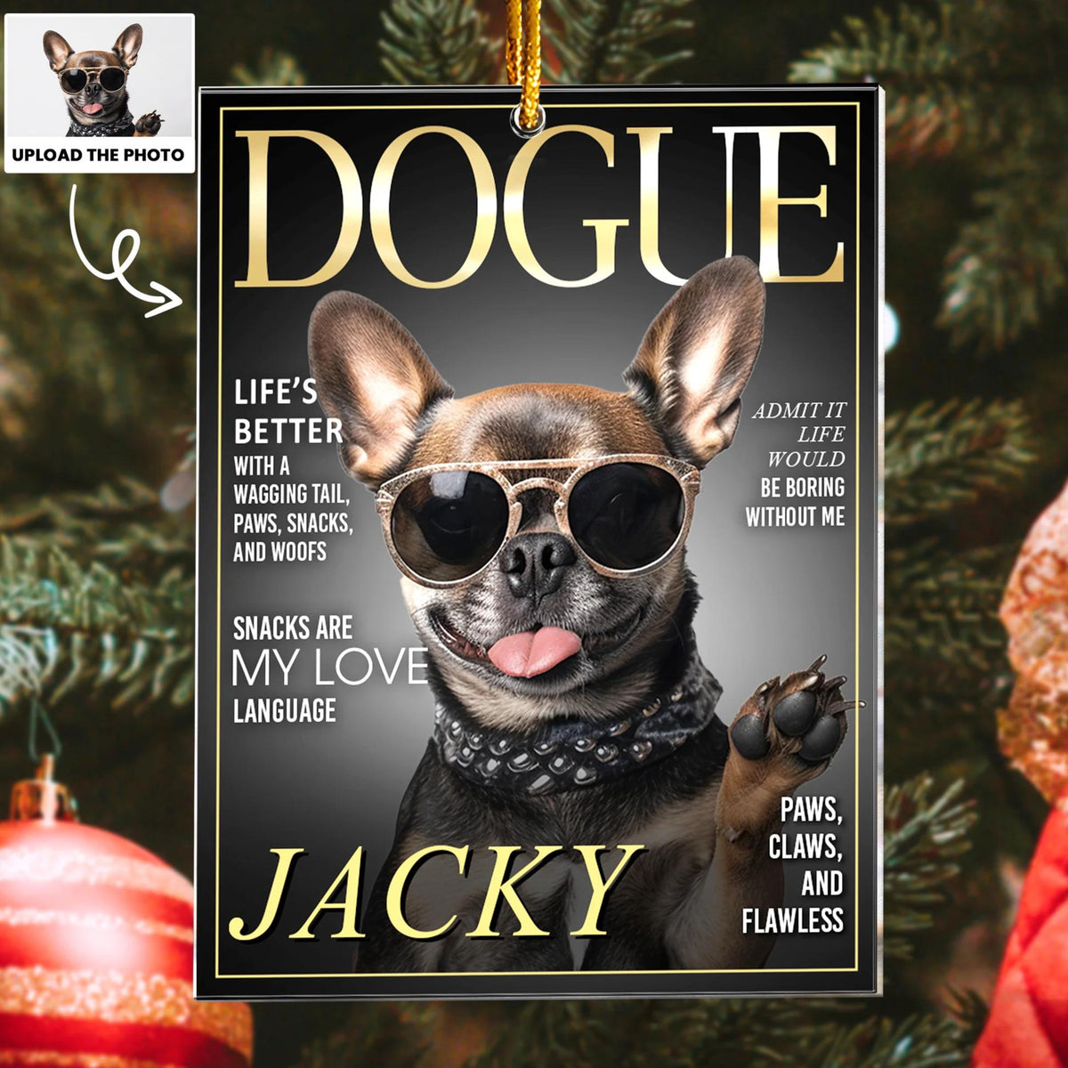 Personalized Pet Christmas Ornament, Custom Dogue Purrgue Magazine Ornament, Personalized Pet Acrylic Photo Ornament, Pet Lovers, Christmas Gifts
