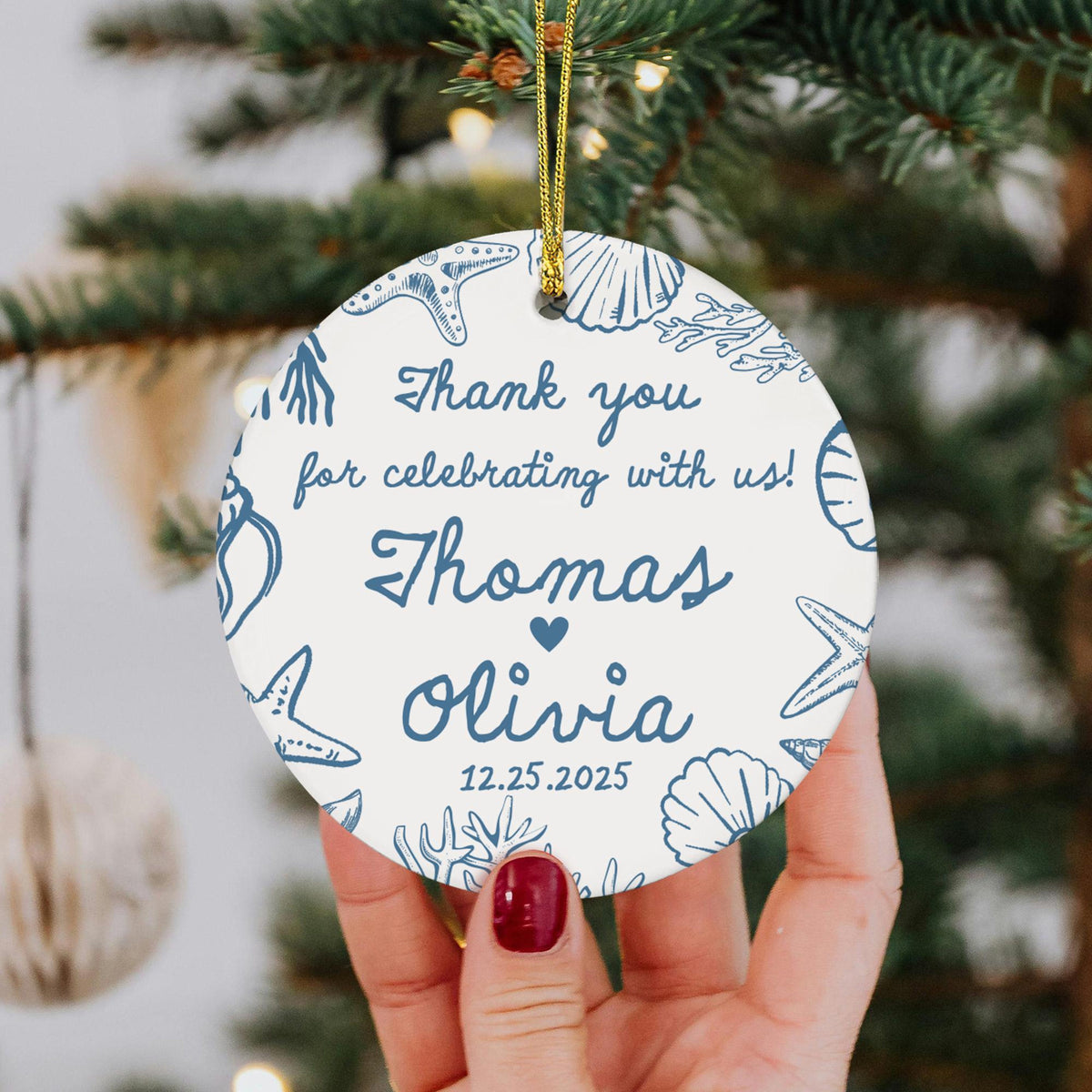 Personalized Thank You Wedding Guests Ornament, Custom Beach Wedding Ceramic Ornament, 2025 Wedding Favor, Thank You Gift For Wedding Guests