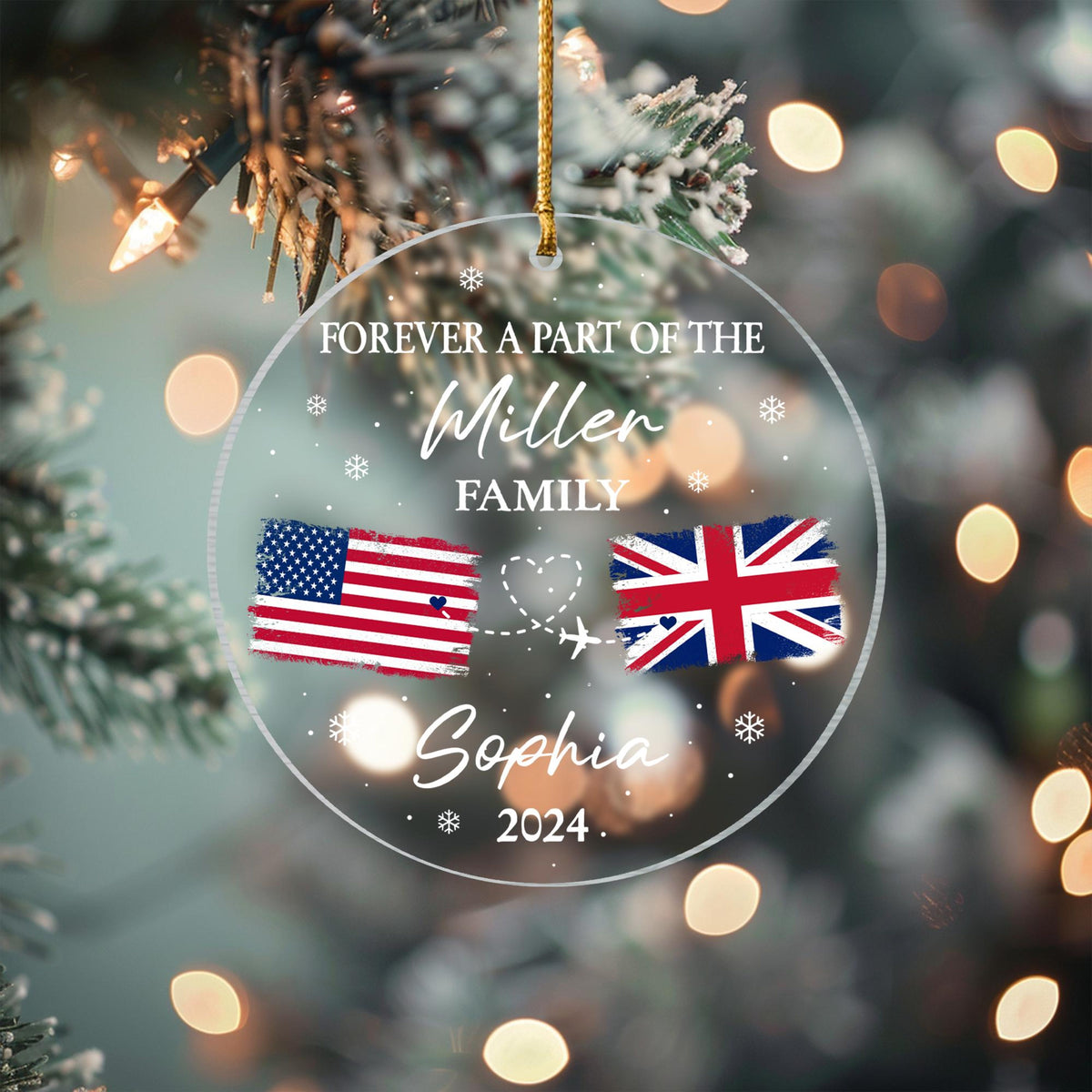 Forever A Part Of The Family - Personalized Crystal Ornament - Exchange Student Keepsake, Gift For Foreign Exchange Students, Two Countries Ornament, Moving Away Gift