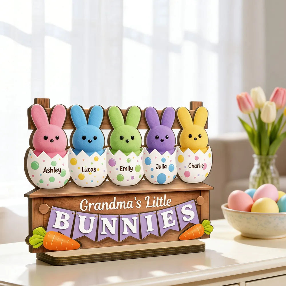 Grandma Little's Bunnies - Personalized 2-Layered Wooden Plaque - Easter Decor for Grandma