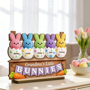 Grandma Little's Bunnies - Personalized 2-Layered Wooden Plaque - Easter Decor for Grandma