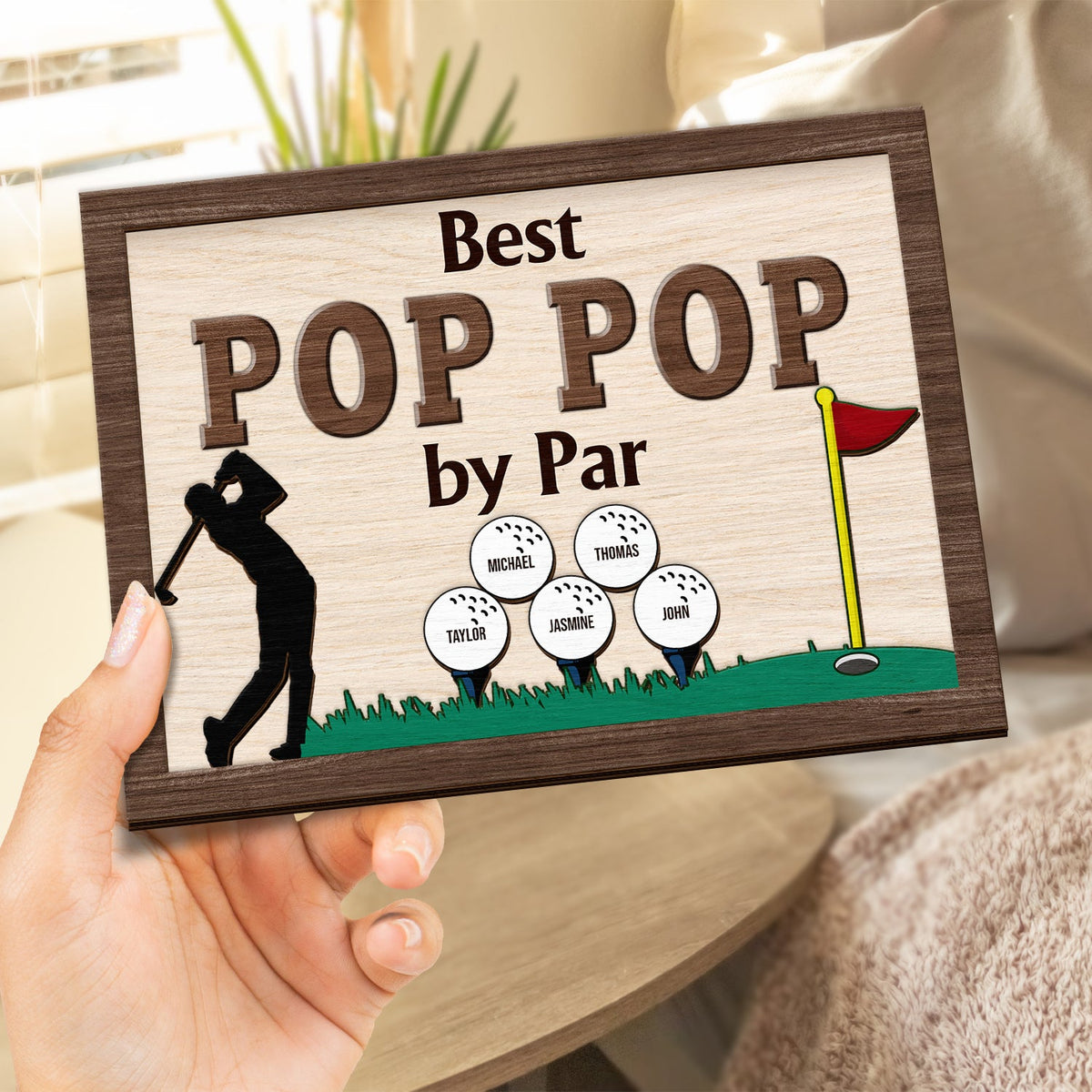 Best Dad By Par - Personalized 2-Layered Wooden Plaque - Birthday, Loving Father Gift For Golf Lover, Golfer Papa