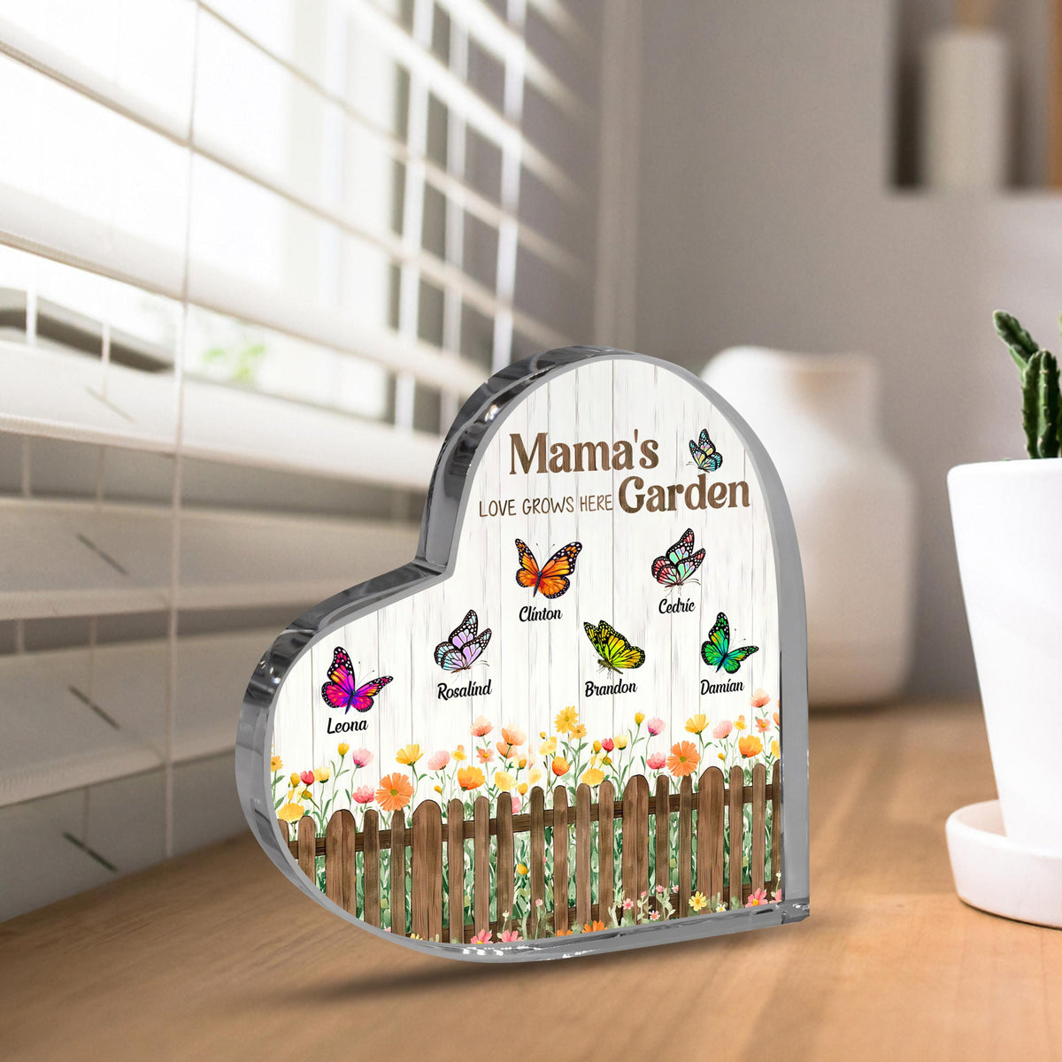 Mom's Garden Heart Acrylic Plaque with Kids Names, Flower Acrylic Plaque, Family Keepsake, Nana s Blessings, Grandma Garden Plaque