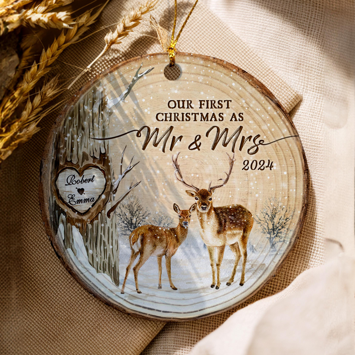 Personalized First Christmas Married Ornament, Our First Christmas As Mr & Mrs Deer Couple, Mr and Mrs Ornament, Wedding Ornament, Newlywed Gift