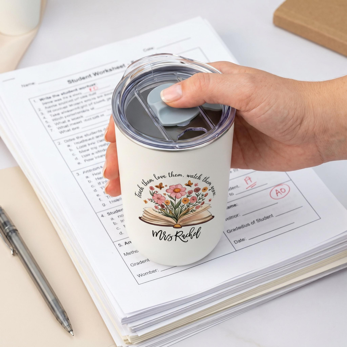 Personalised Teacher Tumbler with Name, Custom Wine Cup, Insulated Travel Mug, Iced Coffee Cup, Thank You Gift, Teacher Appreciation Gift