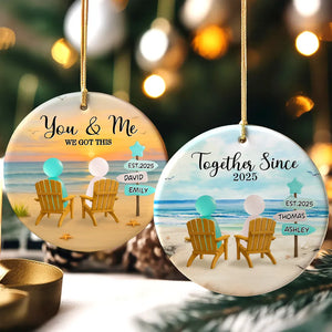3D Effect Sea Glass Couple Romantic Beach Landscape - Personalized Ornament - Christmas Gift For Couple