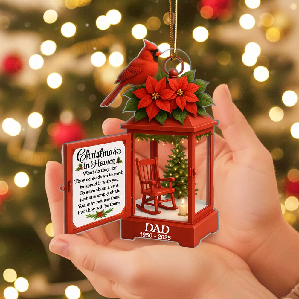Personalized Lantern Memorial Chistmas Ornament, Christmas In Heaven, Sympathy Gift For Loss Of Loved Ones