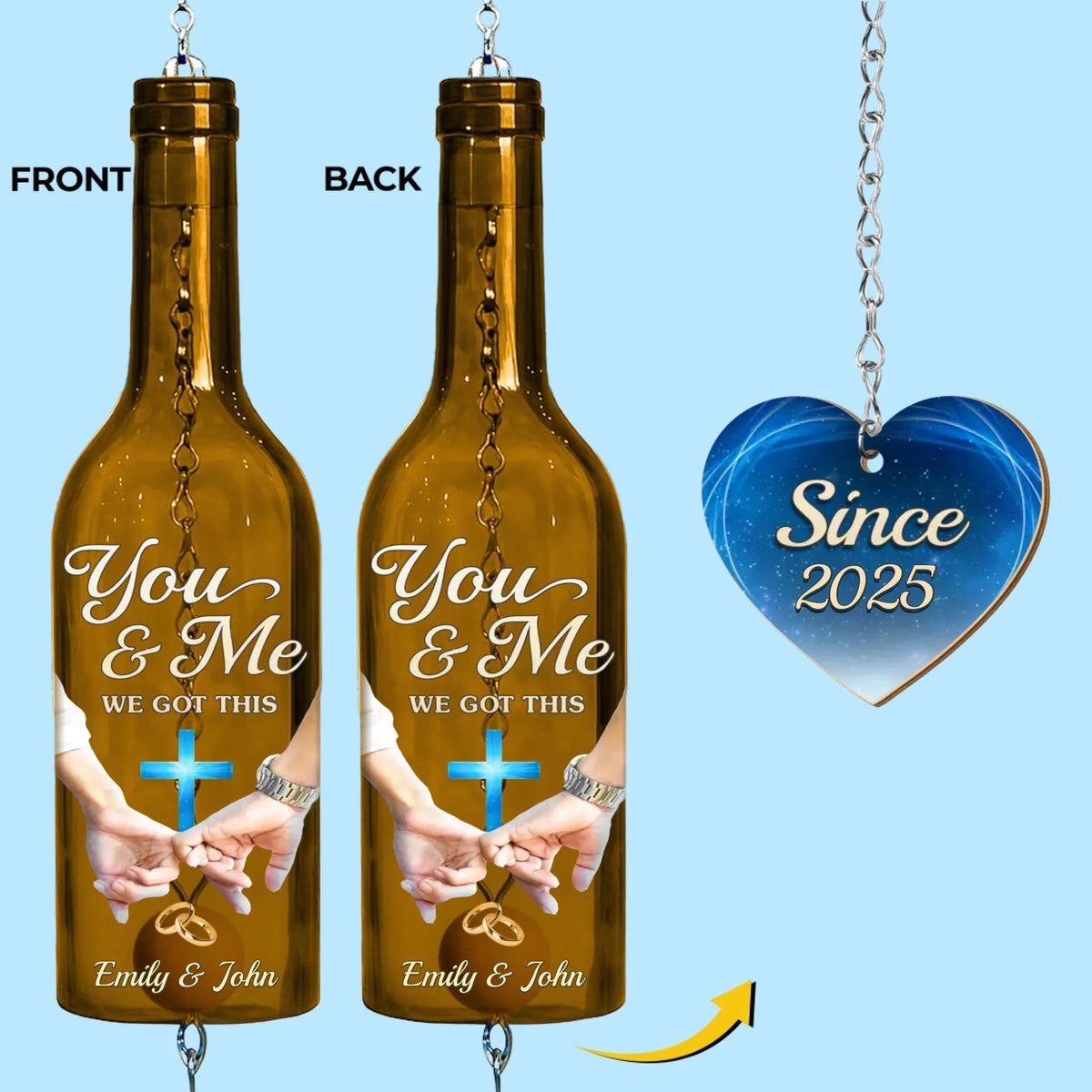 You & me We Got This - Personalized Wine Bottle Wind Chime - Gift For Couple