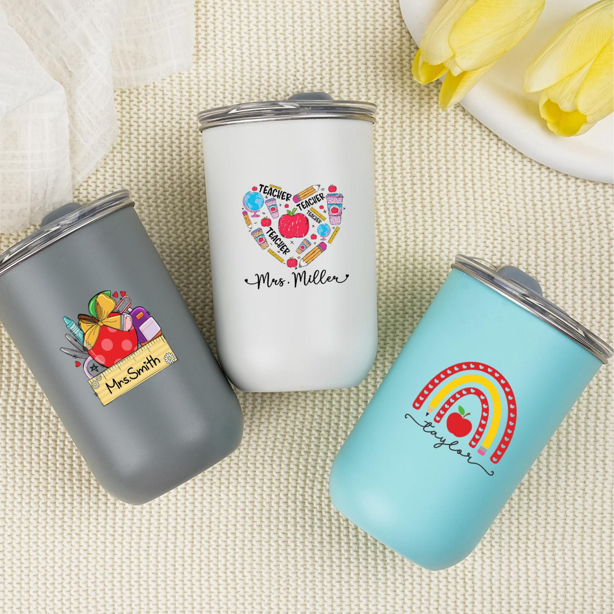 Personalised Teacher Tumbler with Name, Custom Wine Cup, Insulated Travel Mug, Iced Coffee Cup, Thank You Gift, Teacher Appreciation Gift