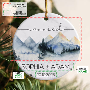 Mountain Pine Forest Married Christmas - Personalized Ornament - Christmas Gift