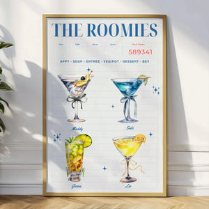Custom Cocktail Print, Personalized Roomates Gift Idea For Friends, Group Names As Drinks, College Dorm Wall Art Decor