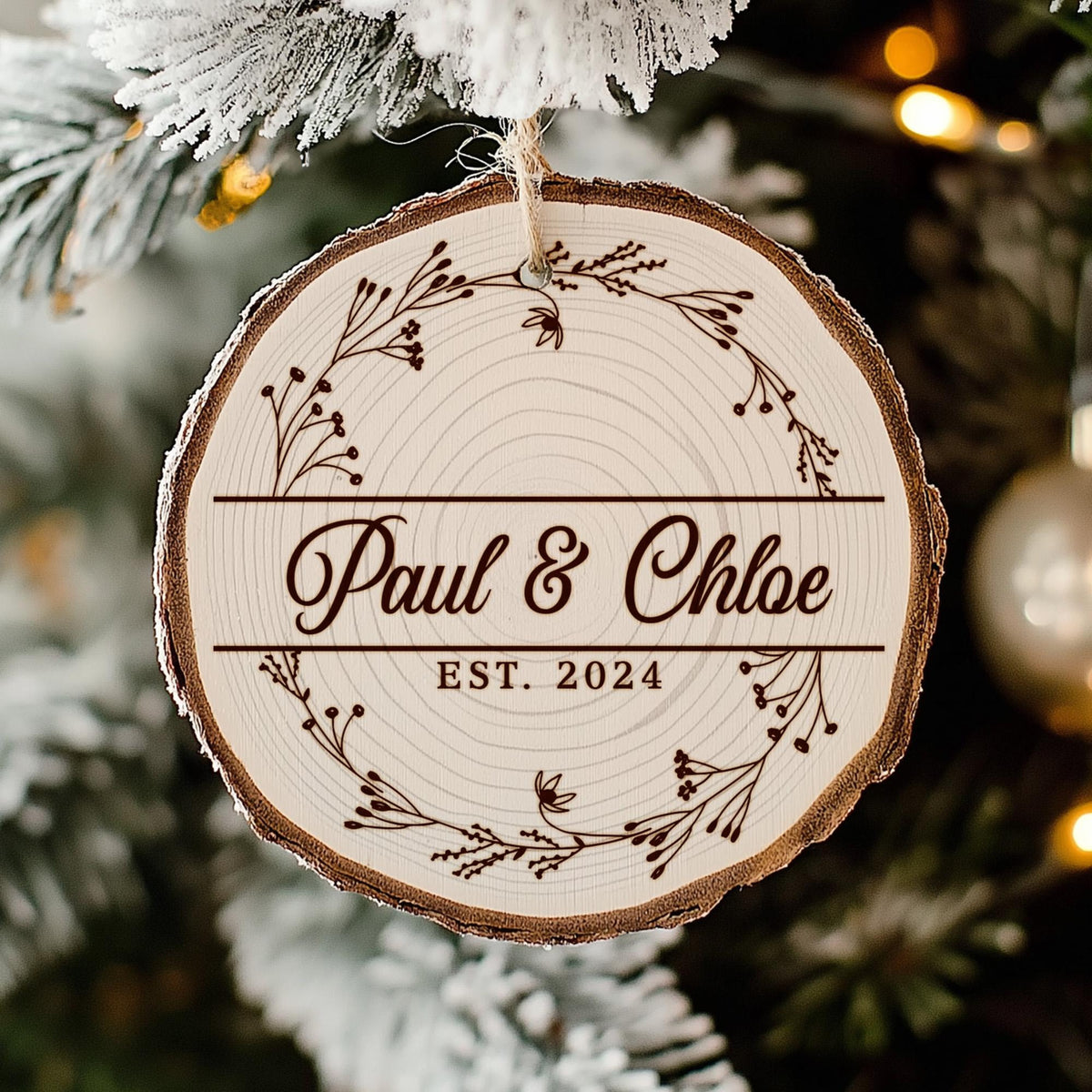 Custom Wedding Ornament Gift for Couples, Wedding Anniversary Rustic Ornament, Christmas Wooden Ornament, Engagement Gifts for Couple