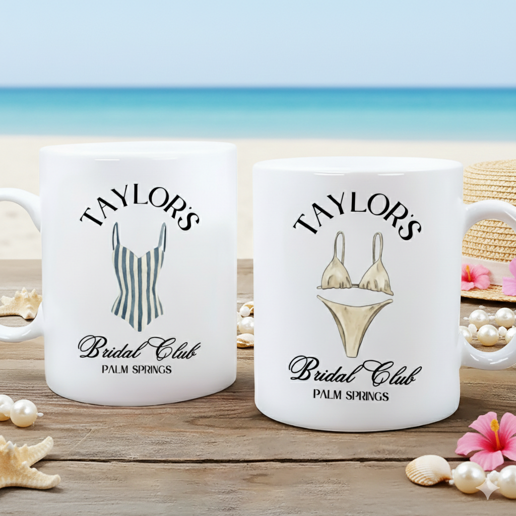 Personalized Coastal Bachelorette Mug, Custom Ceramic Mug, Beach Bachelorette Party, Lake Life, Palm Springs, Custom Party Favors