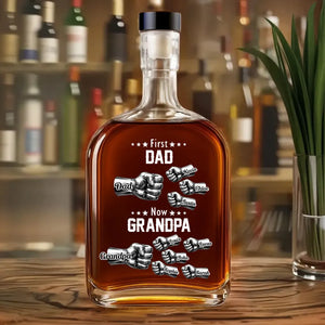 First Dad Now Grandpa Fist Bump - Personalized Whiskey Bottle - Gift For Grandpa, Daddy, Father's Day Gift
