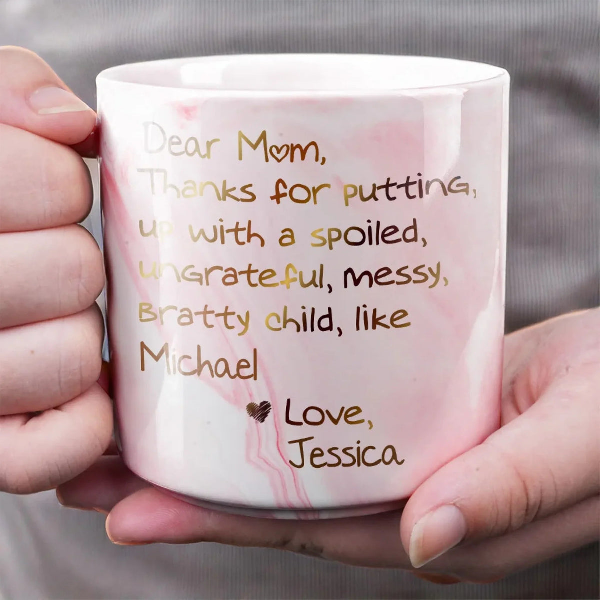 A Big Thanks To Mom - Personalized Marble Mug - Gift For Mom, Grandma, Mother's Day, Birthday Gift