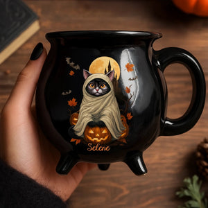 Witchy Cat Vibe - Personalized Halloween Black Ceramic Witch Mug - Halloween Gift For Family, Sisters, Friends, Siblings