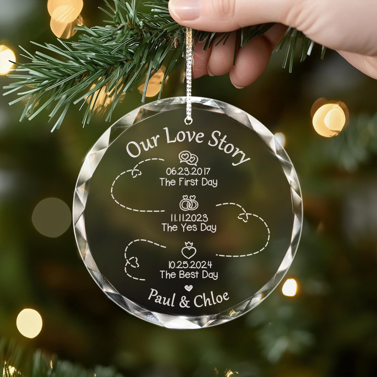 Custom Our Love Story Christmas Ornament, First Day Yes Day Best Day Ornament, Wedding Gift for Couples, Anniversary Couples Timeline Gifts