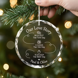 Custom Our Love Story Christmas Ornament, First Day Yes Day Best Day Ornament, Wedding Gift for Couples, Anniversary Couples Timeline Gifts