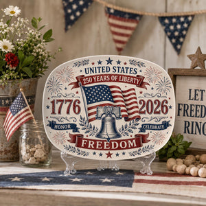 America 250th Anniversary Platter, 1776 2026 Patriotic Decorative Plate, Liberty Bell Freedom, 4th of July Decor, Independence Day Keepsake
