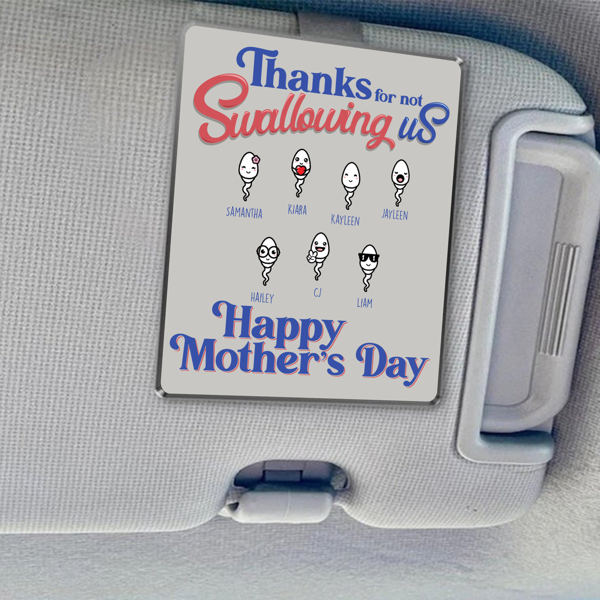 Thanks For Not Swallowing Us - Personalized Car Visor Clip - Mother's Day, Funny, Birthday Gift For Mom, Mother, Wife Car Accessories - Gift For Mom