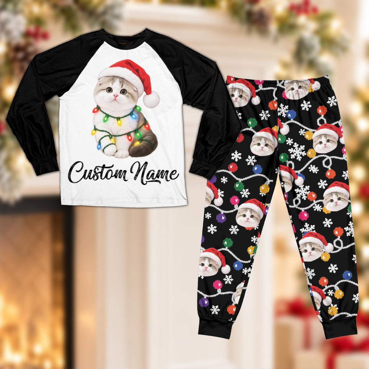 Personalized Cat Face Christmas Pajamas Set, Custom Pet Picture Name PJs, Santa Lights Matching Family Xmas Sleepwear Holiday Gift Set 4a50d1eb-763b-4dc9-be69-ea957130f90e-il_1588xN.8622881135_vf6v.jpg