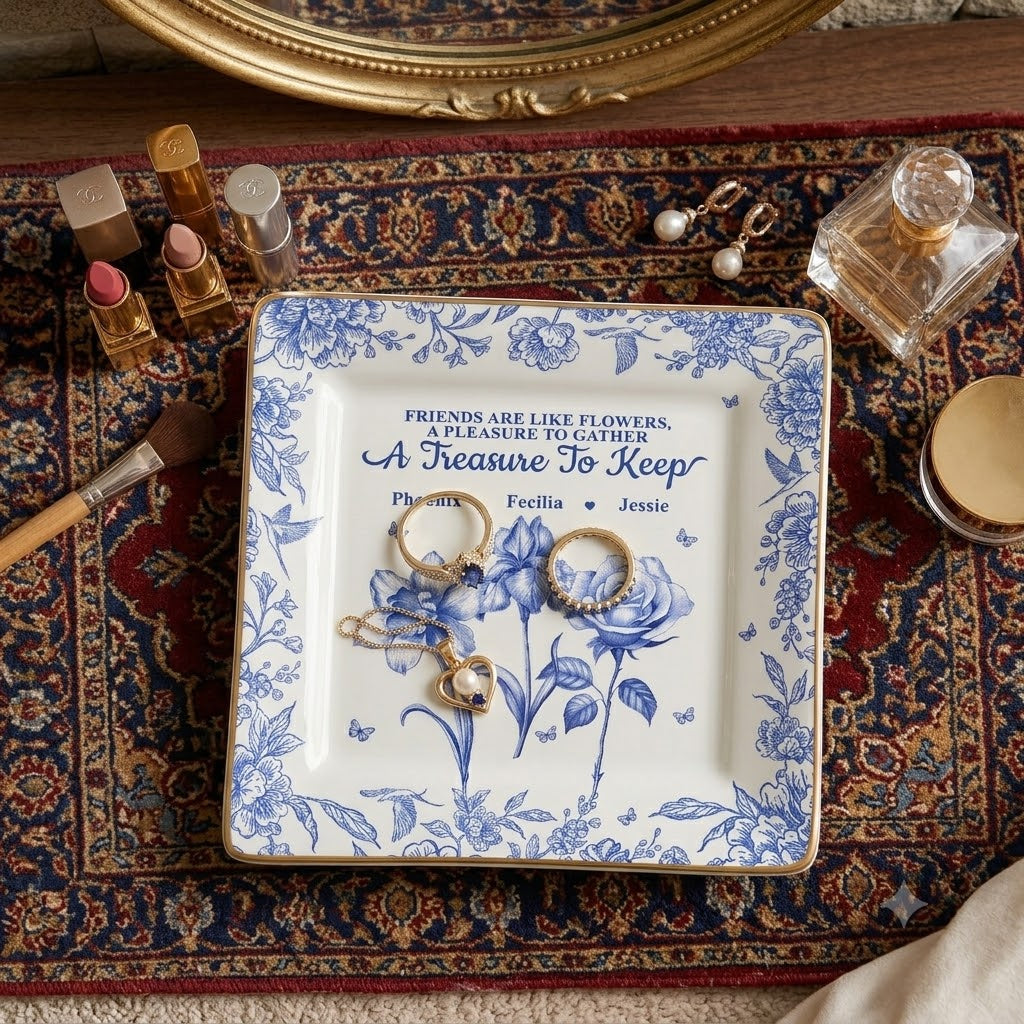 Grow An Old Friend Toile Birth Flower - Personalized Ring Dish