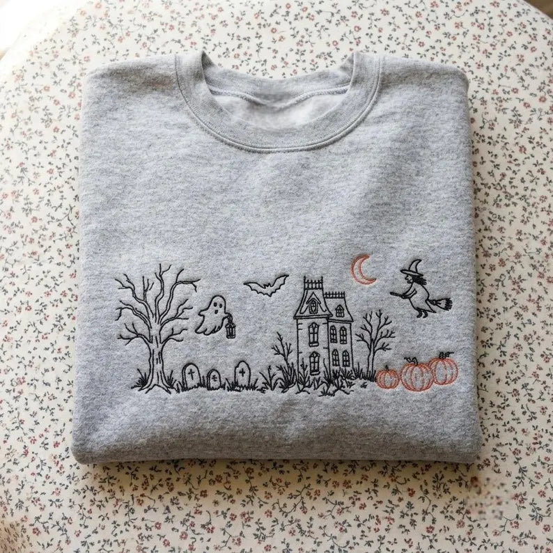 Embroidered Haunted Manor Sweatshirt, Vintage Halloween Crewneck, Gothic Autumn Pullover 4a6bcfc9-6375-4ac3-aae7-8e7e4fdd9ac6-dfdffdgf-1-.webp