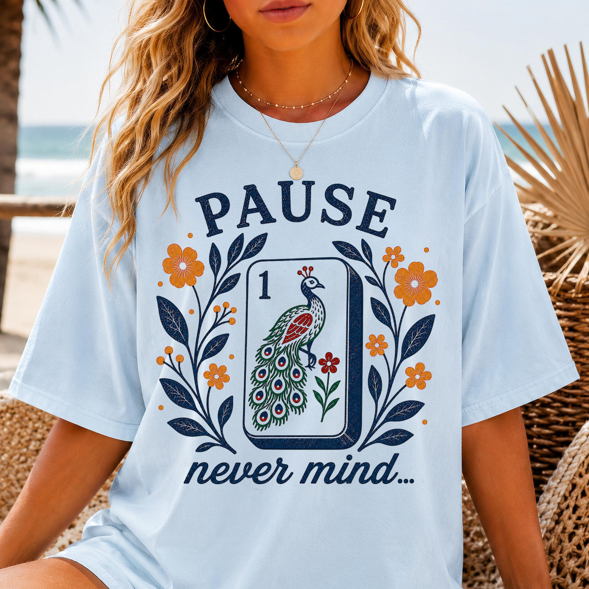 Pause Nevermind, Funny Mahjong Shirt, Peacock Mahjong Tee, Comfort Colors Graphic T-Shirt, Mahjong Player, Retro Floral, Mahj, Yellow Blue 4a6f4361-2a23-4f1a-b5ba-0bef704b7dd1-3.png