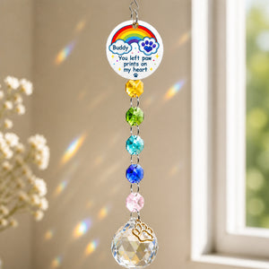 Pet Memorial Suncatcher – You Left Paw Prints On My Heart (Name Personalized) - Personalized 1 Layered Suncatcher with Charm 4a81570c-720e-4a9e-b576-4f1486d25a34.jpg