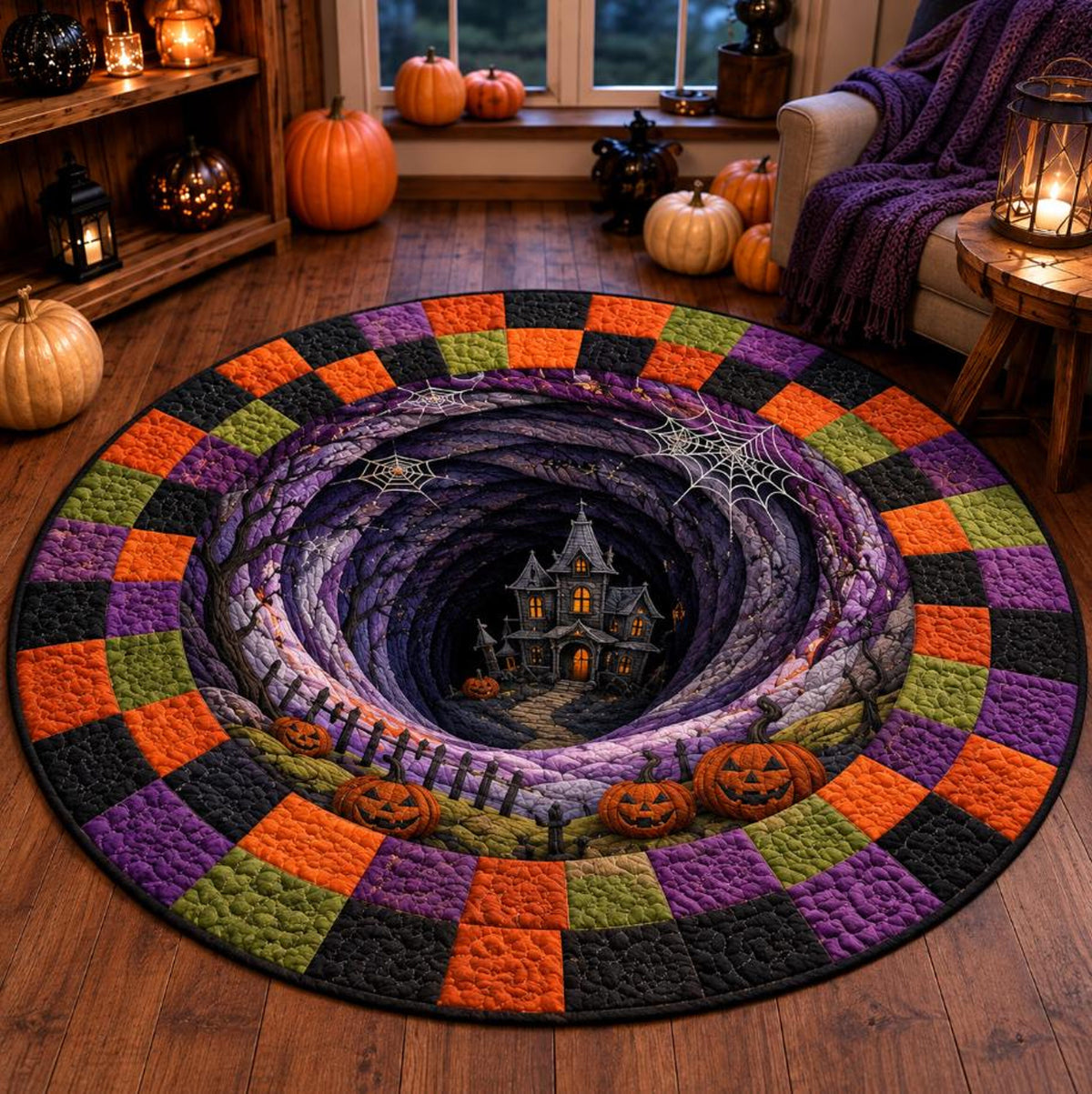 3D Illusion Halloween Round Rug, Haunted House Vortex Floor Mat, Pumpkin Gothic Area Rug, Spooky Halloween Home Decor 4a9d766b-ae40-4f78-8207-7d9b0427a3e2-1.jpg