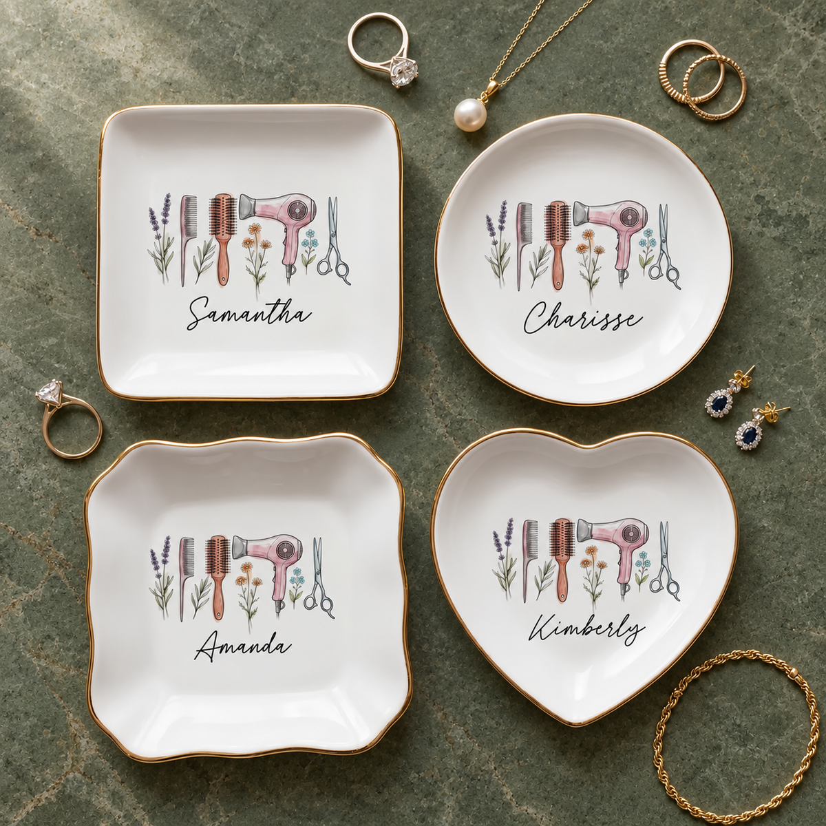 Personalized Hair Stylist Trinket Dish, Custom Hairdresser Gift, Ceramic Jewelry Holder with Name, Gift For Her 4aa94741-3776-4a4e-80eb-0c4ef9173353-Khay-trang-s-c-tr-n-xanh-sage.png